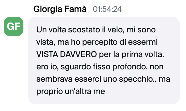 Messaggio di Giorgia Famà sull'esperienza allo specchio